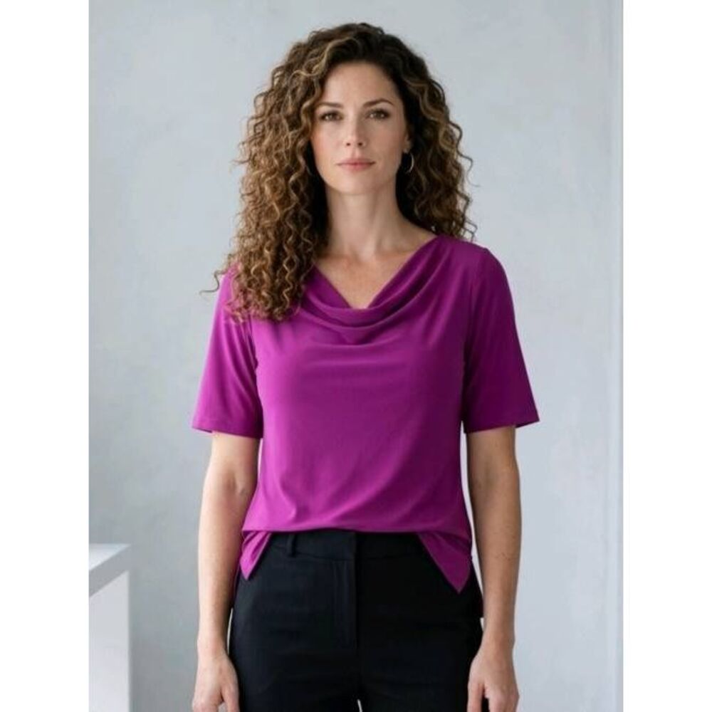 🔹️Susan Graver Purple Cowl Neck Short Sleeve Top 2X